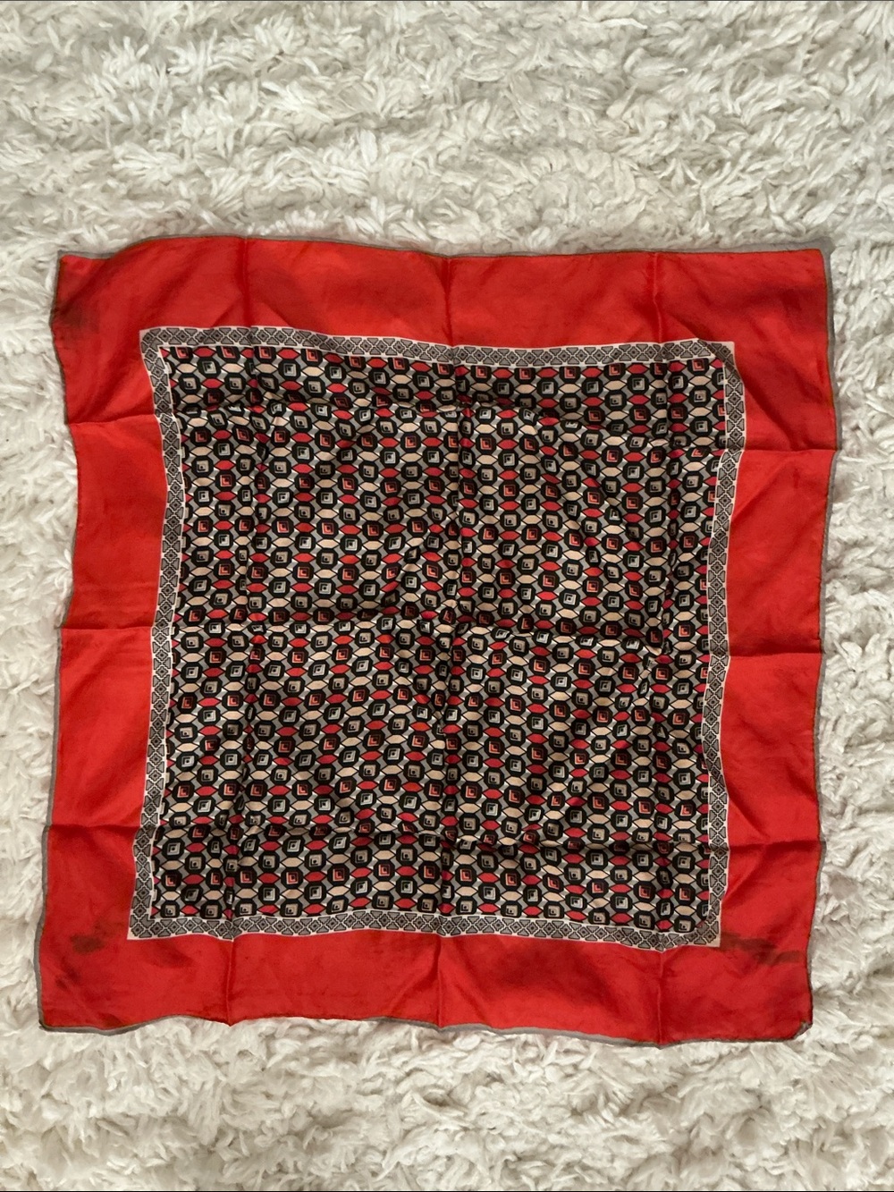 VINTAGE 60s 70s Orange Blue Square Scarf